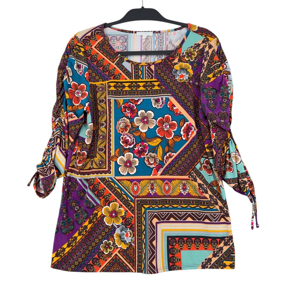 Ava James Floral Patchwork Tunic Women Size M Polyester Spandex Multicolor